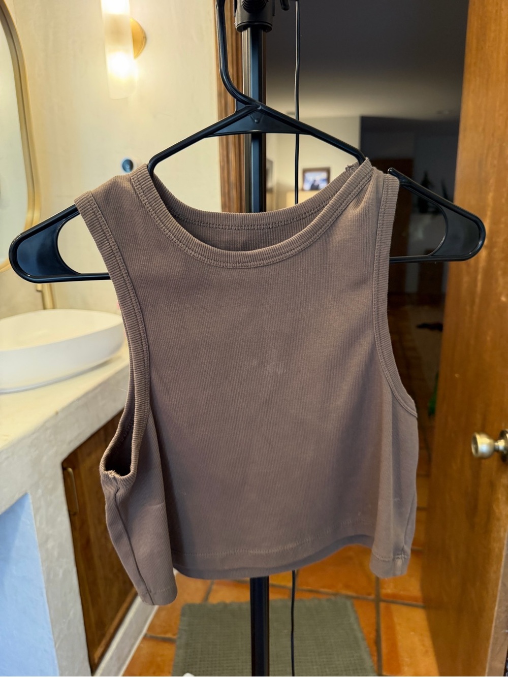 REVICE Brown Ribbed Crop Tank
